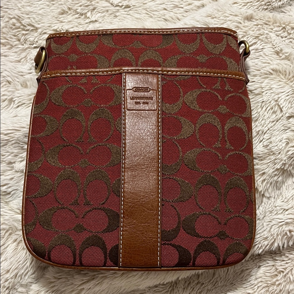 COACH signature Jacquard Red/Brown Stripe Swingpack 6016 *NO STRAP*